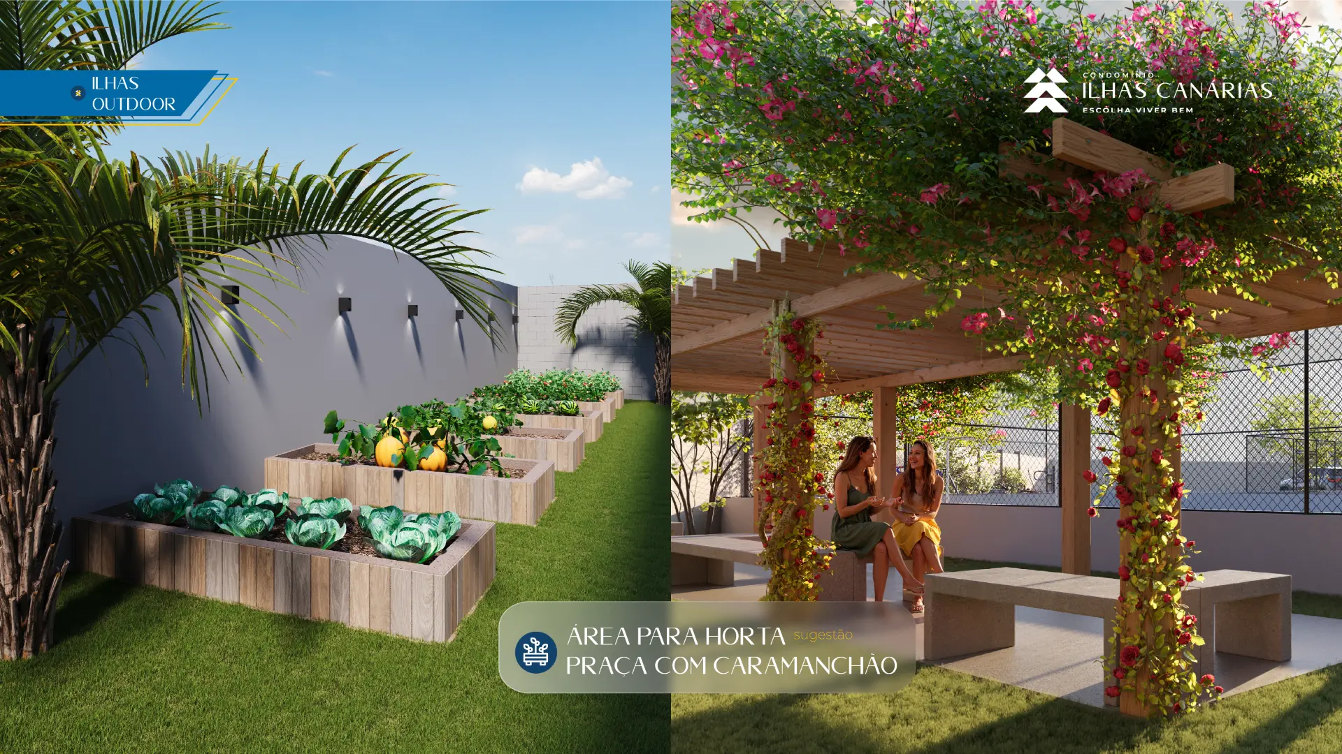 Área para horta e praça com caramanchão